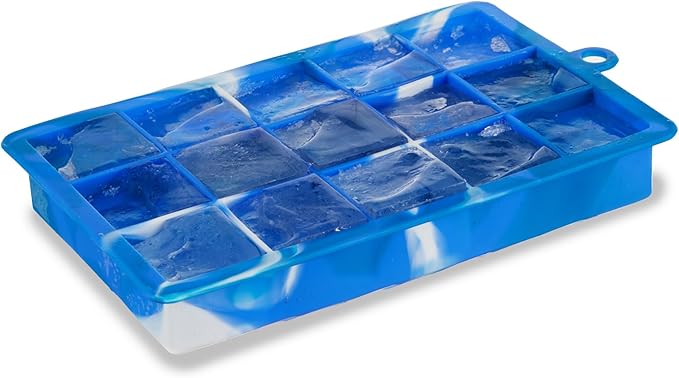 Host Ice Cube Tray with Lid, Makes 15 1.25" Cubes, Durable Silicone Trays, Perfect for Cocktails, Beverages, Mocktails, Iced Coffee, Tea, Infused Water, Kitchen Essentials, Set of 1, Blue Marble