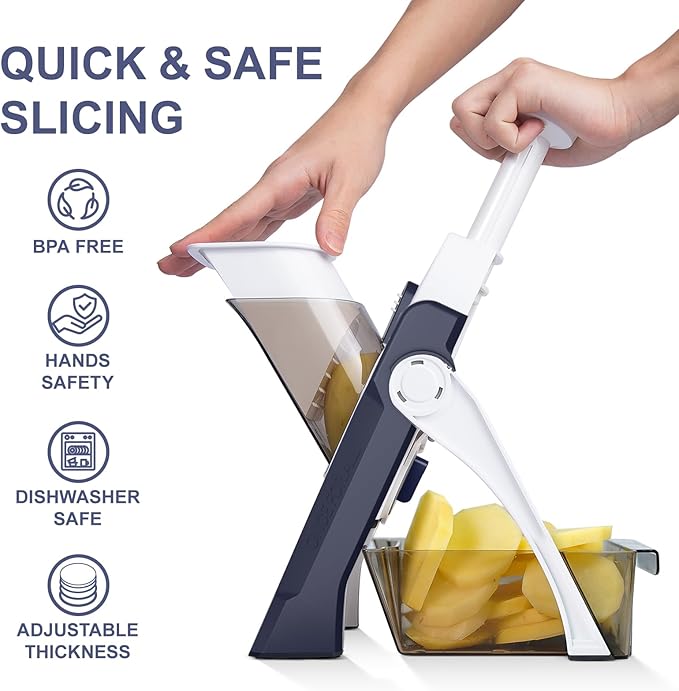 Safe Mandoline Slicer for Kitchen, Vegetable & Food Cutter & Thickness Adjustable 0.1-8 mm. Easy to Clean, Storage, Kitchen Faster Slice Artifact (Only Slice) (Blue)