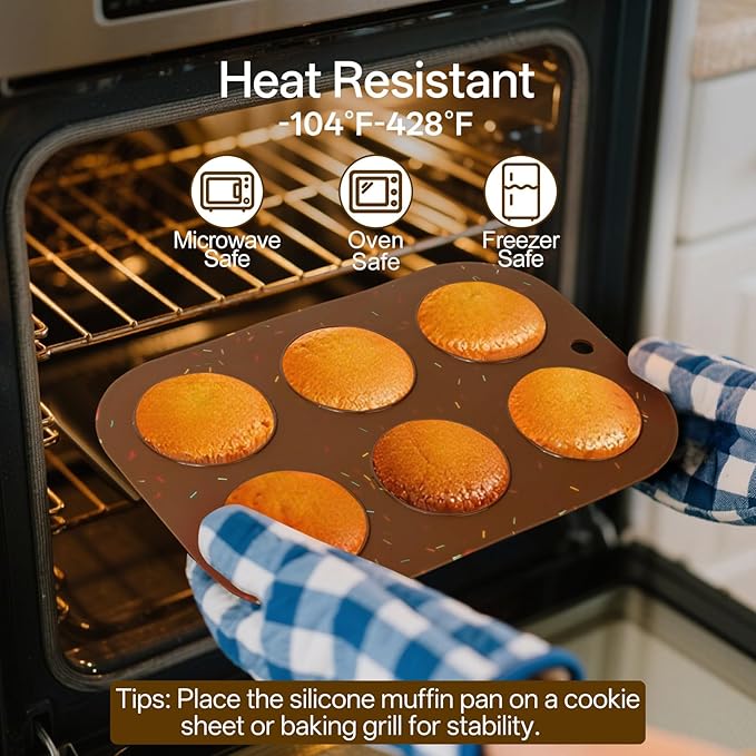 2 Pack Silicone Muffin Pan for Baking, Regular Size Nonstick Cupcake Pan, 6-Cup Silicone Muffin Tin BPA Free Dishwasher Safe, Great for Muffin Cupcake Brownie Egg Tart
