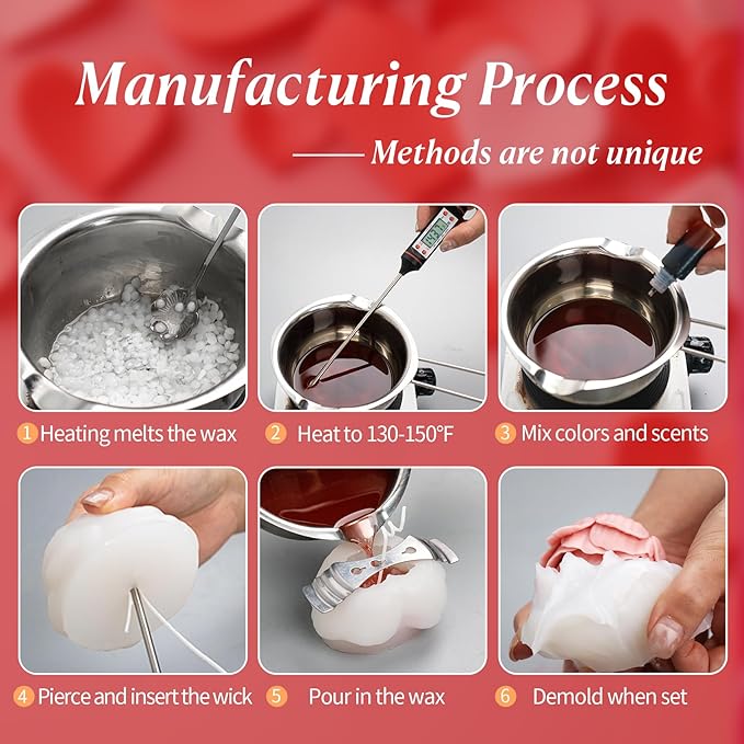2Pcs Heart Flower Candle Wax molds Silicone Shapes for Candle Making Valentine Day Large Flower Candle Making Valentine Silicone Wax Mold for Candles moldes de silicona para velas