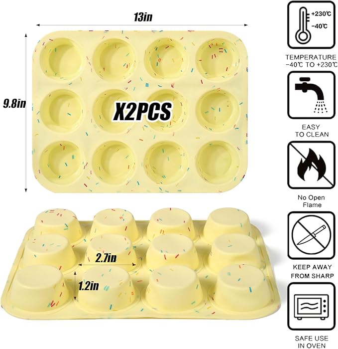 Palksky Silicone Egg Bite Molds, 2Pack 12-Cavity Muffin Pan for Baking, Tarts, Nonstick Cupcake Pan