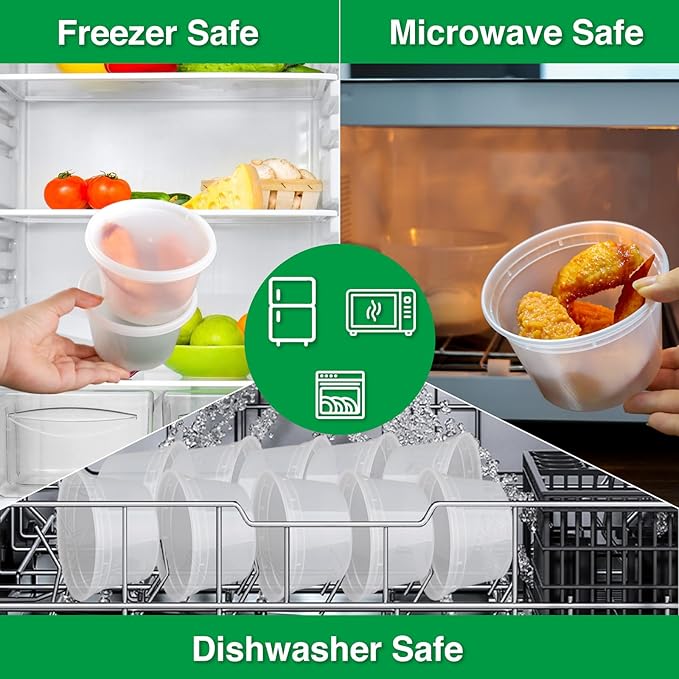 Deli Food Containers with Lids 16 oz-50 Pack Meal Prep Containers Food Storage Containers with Lids Stackable, Leakproof, BPA Free, Microwave Dishwasher Freezer Safe for Takeout Meal
