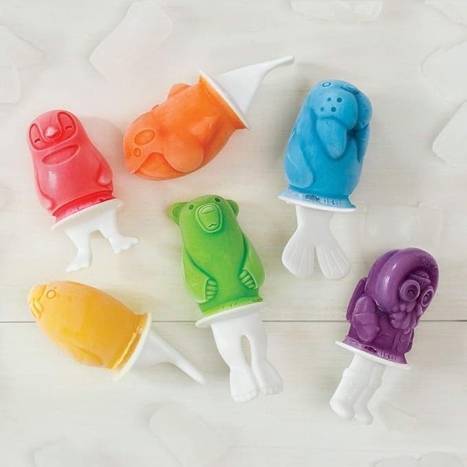 Zoku Polar Pop Molds, 5 Different Explorer Friends and Polar Explorer-Shaped Popsicle Molds in One Tray, Easy-Release, BPA-Free