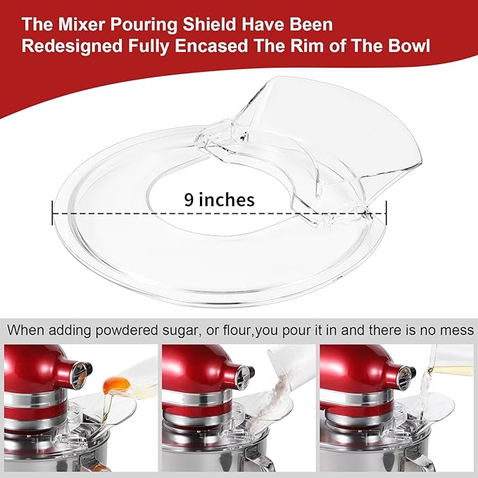 Pouring Shield for KitchenAid-Secure Pouring Shield with Removable Pour Spout for KitchenAid 4.5-5 Quart Tilt-Head Stand Mixers, Splatter Guard Fits for Stainless Steel, Glass, Ceramic Bowls
