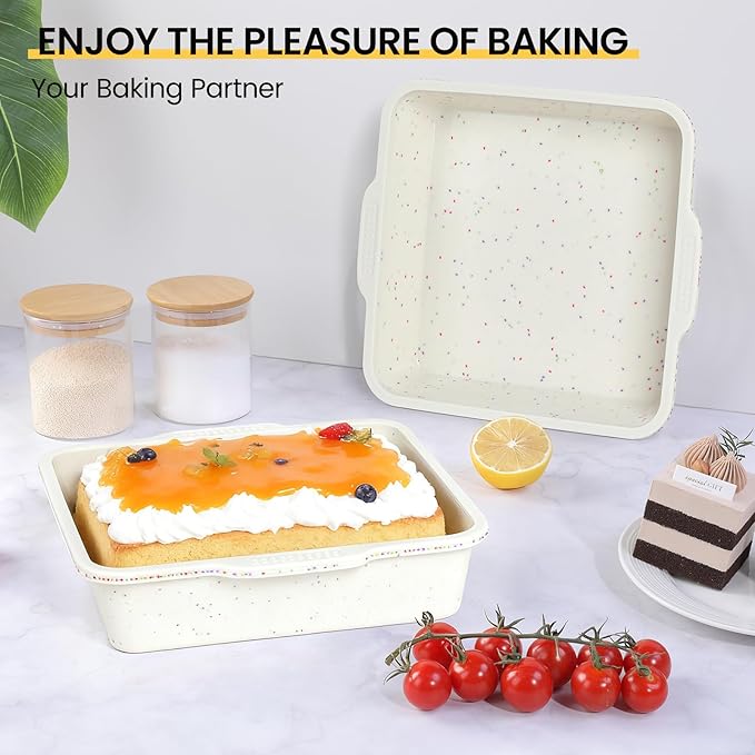 Vinino 8 inch Silicone Square Cake Pan with Metal Reinforced Frame Set of 2, Nonstick Silicone Brownie Pans BPA Free Suitable for Making Cakes, Brownies, Bread