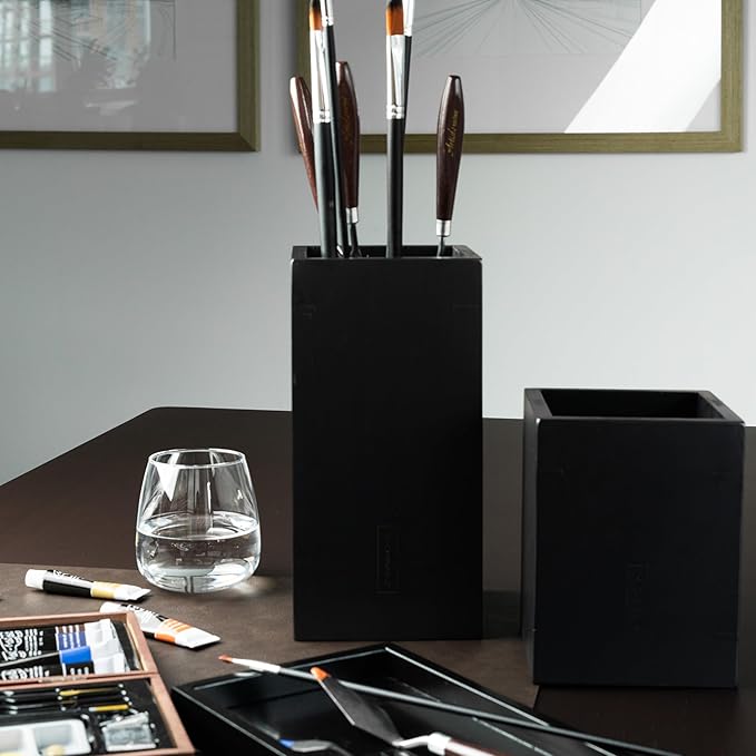 KAIZEN Bamboo Knife Block Without Knives - Perfectly Sized Universal Knife Holder for Knives, Scissors - Unique Knife Storage for Counter Top with Anti-Slip Base (Black - Bamboo)