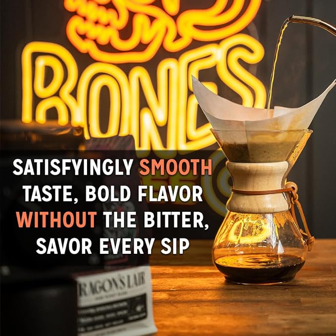 Bones Coffee Company Ethiopia Single-Origin, Citrus, Floral and Berries Notes, Whole Coffee Beans, Low Acid Medium Roast Arabica Beans Flavored Coffee, 12 oz Whole Bean