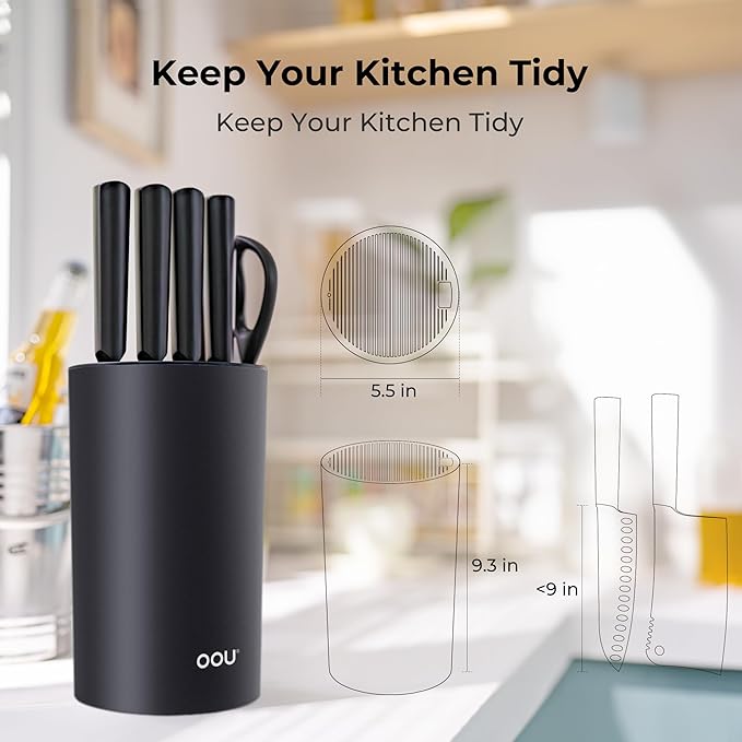 OOU Universal Knife Block Holder Without Knives, Round Kitchen Knife Holder, Detachable Knife Storage for Easy Cleaning-Black