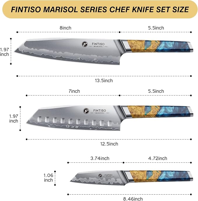 3PCS Kitchen Knife Set, Japanese Chef Knife Set with S35VN Powder Steel Core, Resin & Wood Handle, Ultra Sharp Knives Set for Meat, Vegetables, Fruits Ideal Gift