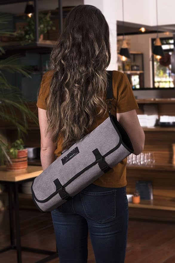 Asaya Chef Knife Roll Bag - 20 Total Pockets for Knives and Kitchen Utensils - Made with Stain Resistant Waxed Nylon - For Chefs and Culinary Students - Knives Not Included(Grey)