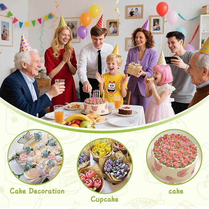 Suuker 27 Pieces Russian Piping Tips Set, Cake Decorating Tips Baking Supplies for Cupcake Cookies Birthday Party (12 Icing Tips 10 Pastry Baking Bags 2 Leaf Piping Tips 2 Couplers 1 Silicone Bag)