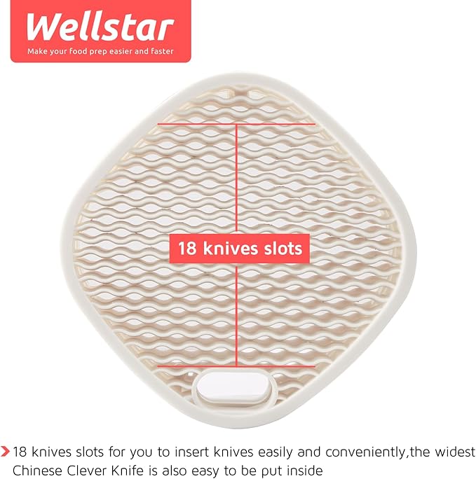 Universal Knife Block Holder for Kitchen, WELLSTAR Knife Stand without Knives, Safe Space Saver Large Volume Stable Knife Storage with Scissors Slot, Detachable for Easy Cleaning – Off-White