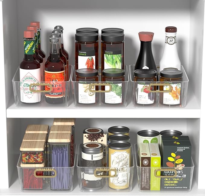 Kiddream 6 Packs Clear Fridge Organizer Bins, Plastic Pantry Organizers and Storage Bins
