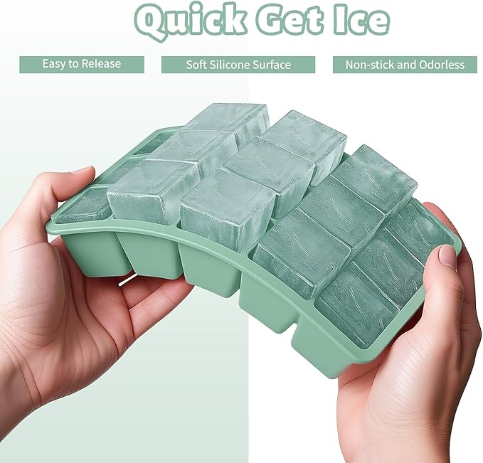 Silicone Ice Cube Tray 3 Pack - Easy Release ice cube tray with lid, BPA Free Ice Cubes Trays for Freezer,ice cube mold for Cocktail,Whiskey (Mint+Pink+Blue)