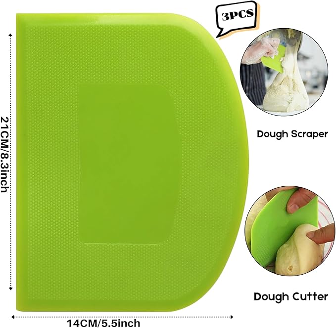 SURDOCA Dough Scraper Bench Scraper - 3P 8.3x5.5" Plastic Flexible Bowl Scraper, Sharp Edge & Angles Cake Scraper. Non-Slip Bakeware Decorating Tools Sculpting & Modeling Tools - Green+Blue+White