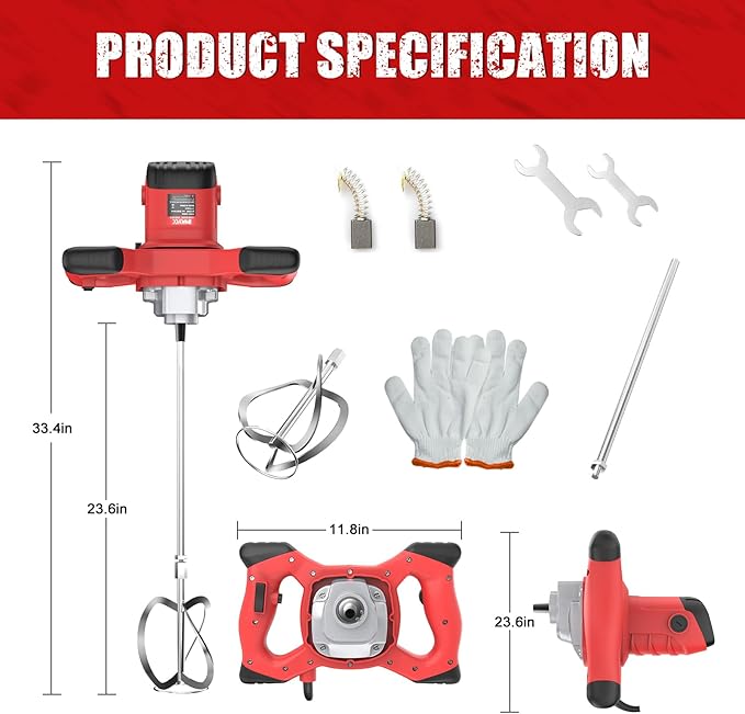 IMAYCC Cement Mixer, 2100W Electric Concrete Mixer with 6 Speed, 110V Handheld Mud Mixer for Motar,Paint, Grout, Plaster, Thinset,Fodder Stirring Tool
