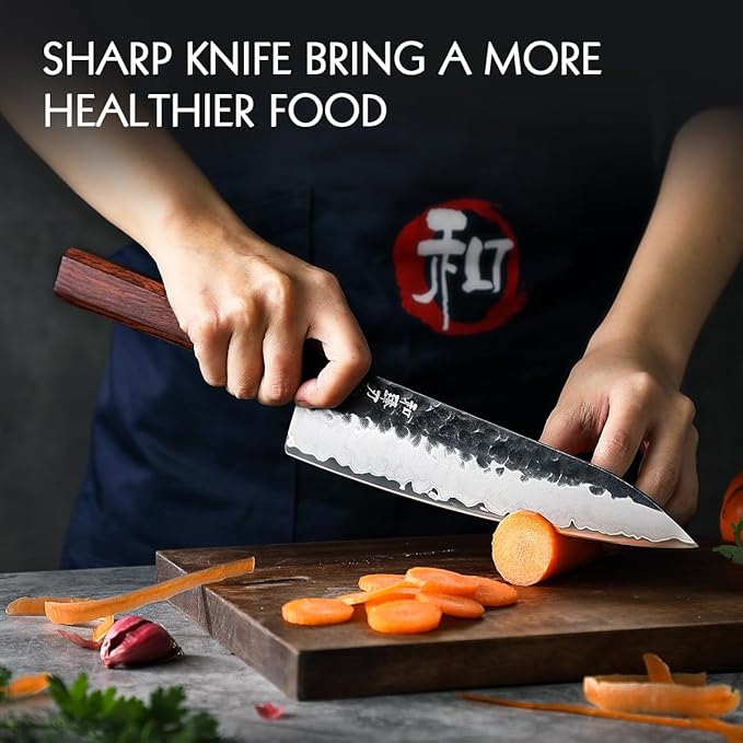 HEZHEN Chef's Knife Set 5PCS, 3 Layers High Carbon Clad,Razor Sharp 10Cr15CoMoV Steel Core, Ergonomic Redwood Octagonal Handle