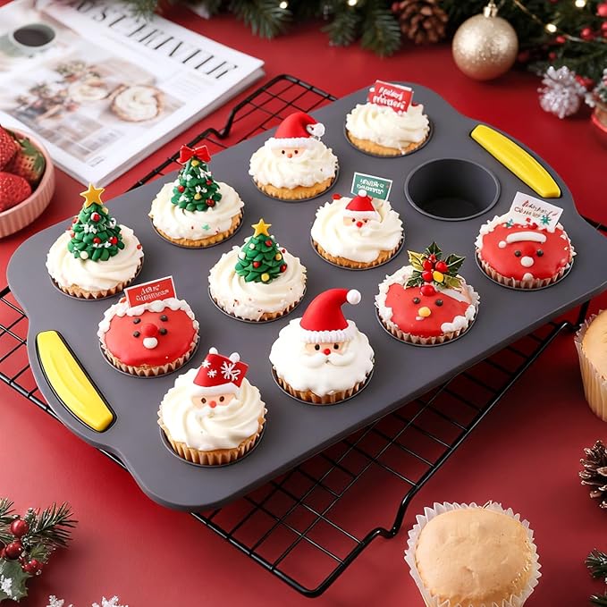 2Pack Silicone Muffin Pan 24 Cups for Baking - Nonstick Cupcake Pan Muffin Tray, Dishwasher Safe Muffin Liners for Homemade or Professional Baking