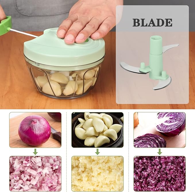 Cambom Manual Food Chopper Vegetable Cutter, Hand String Vegetable Chopper Onions Cutter for Vegetable Fruits Nuts BPA Free Food Safe Material, 550ml Green