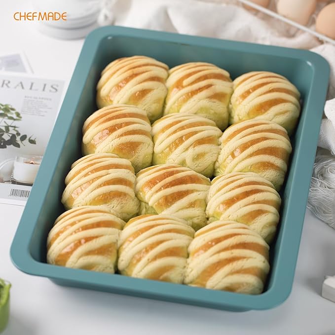 CHEFMADE Baking Sheet Pan, Nonstick 13-Inch Lasagna pan, Deep Baking Bakeware for Oven（Green）