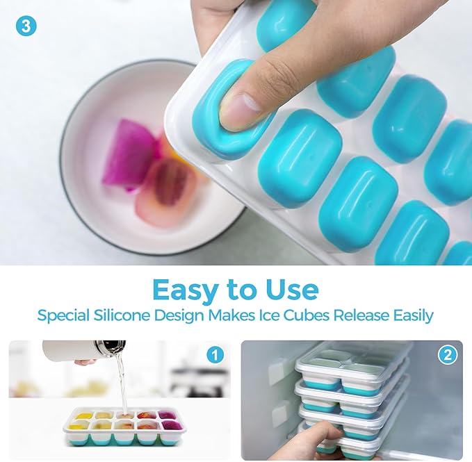 DOQAUS Ice Cube Trays 4 Pack, 40 pcs Silicone Ice Cubes Tray Maker with Spill-Resistant Removable Lid, Easy Release & Pop out, LFGB and BPA Free, Stackable Flexible, for Soup, Food, Cocktail, Coffee