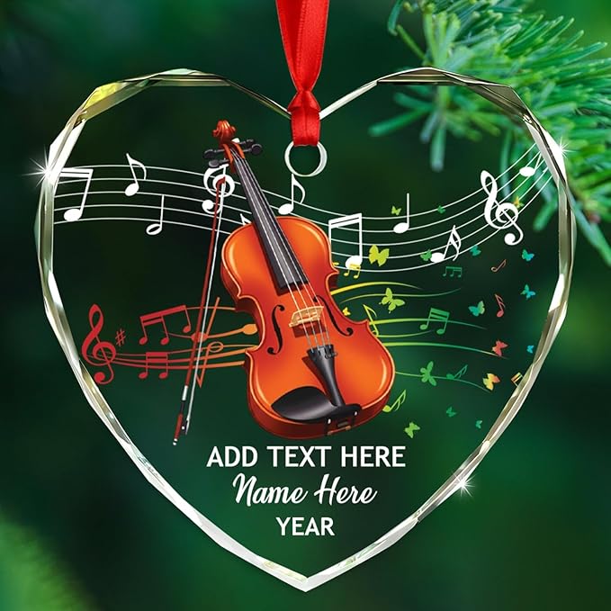 Customized Yeat Text Name Violinist Ornament Xmas Tree, Unique Violin Instrument Christmas Ornaments Gift for Brother Son Husband Wife Dad Mom, Personalized Violin Musical Instrument Glass Ornament