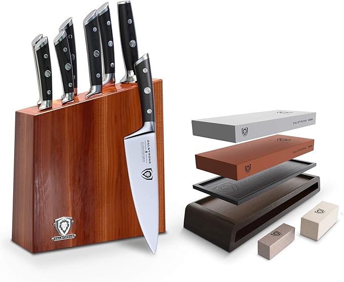 The Gladiator Series Elite 8-Piece Knife Block Set Gift Set Bundled with The Dalstrong Premium, Extra-Large Whetstone Kit - #6000/#1000 Grit with Stand