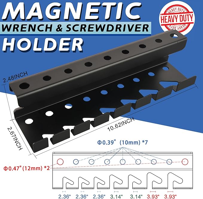 ULIBERMAGNET Magnetic Wrench Holder,Heavy Duty Magnetic Tool Holder,Wrench Screwdriver Shear Organizer Rack Magnetic Mount Tools Rack for Garage,Tool Cart,Pegboards,Workbench