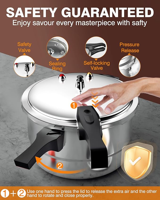 WantJoin 10Qt Aluminum Pressure Cooker w/Release Valve & Multiple Protective Devices,Pressure Canner Compatible with Gas & Induction Cooker,Canner Rack Included