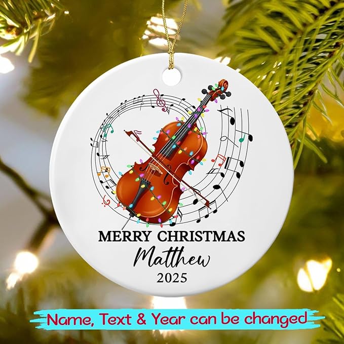 Personalized Text Year Name Cello Player Ceramic Ornament, Customized Keepsake Xmas Ornament Gift for Women Men Cellist Daughter Son Husband Wife, Unique Cello Musical Instrument Ceramic Ornaments
