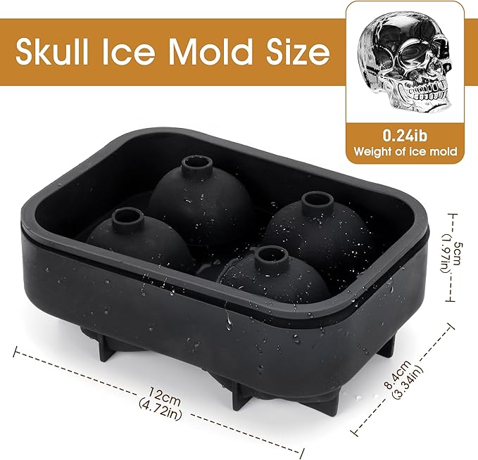 Ice Cube Tray Skull Shaped Silicone Ice Cube Molds Essential Bartender Accessory for Whiskey Cocktail Bourbon Lovers Eco Friendly Ice Cube Tray(2Pcs）