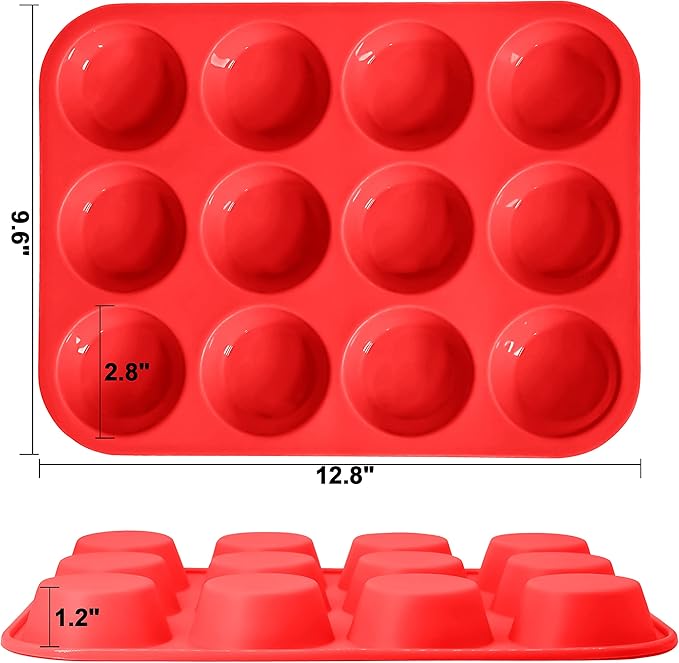 Anaeat Silicone Muffin Pan - Regular 12 Cups Cupcake Tray, Non-Stick Silicone Baking Molds for Making Muffin Cakes, Cupcake, Chocolate, Bread,Tart and Desserts, Just Pop Out