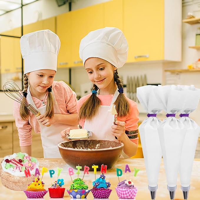 Reusable Cotton Piping Bags and Tips Set- GleeAnt Frosting Piping Kit for Baking 6pcs Large Stainless Icing Tips for Cake Decorating- Icing Bag,Coupler I Professional Cupcake Kit (9)
