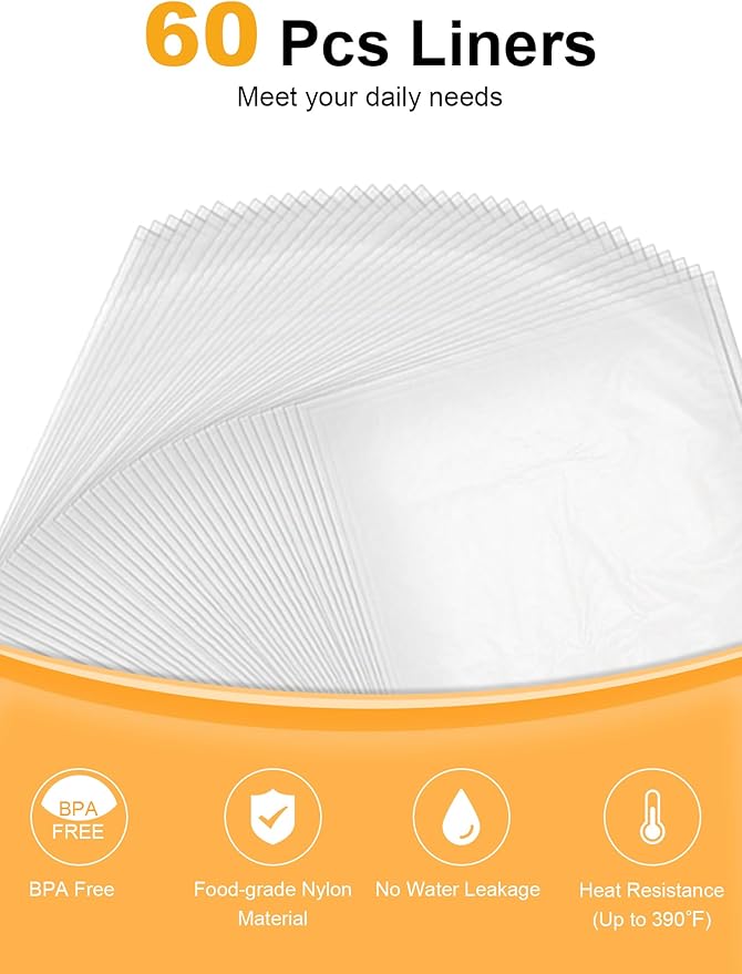 SMARTAKE Slow Cooker Liners, Small Size 13"x 15" Disposable Cooking Bags, Fit 1.5QT to 3QT for Slow Cooker, Cooking Trays, Suitable for Oval & Round Pots, 60 Liners