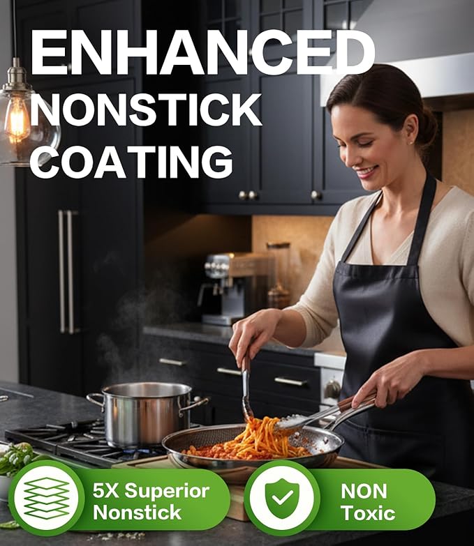 Non Stick Frying Pans with Lids, 8 Inch Fry Pan, Hybrid Large Frying Pan with Lid, Nonstick Skillet Stainless Steel, Dishwasher & Oven-Safe, Induction Compatible Cooking Pan