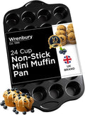 Wrenbury Mini Muffin Pan Non Toxic - Non Stick 24 Cup Small Cupcake Tray for Baking Joyful Bites - Dishwasher Friendly - Health Concious Baking - 1.8" Cup