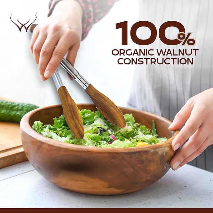 Walnut Wooden Tongs for Cooking - Premium Kitchen Set and Kitchen Utensils Tool, Heat-Resistant and Durable, Ideal Tongs for Cooking, Grilling, and Serving, (Walnut)