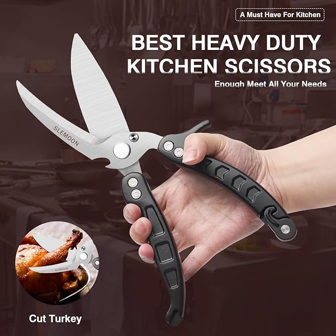 Kitchen Shears Heavy Duty Poultry Shears Meat Cutting Dishwasher Safe and Stainless Food Kitchen Scissors for Chicken Turkey Thanksgiving,Black