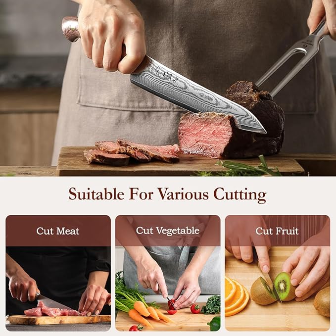 HEZHEN Carving Knife, 67 Layers Damascus Steel BBQ Slicing, 8.3 Inches, Professional Brisket Slicing Meat Knife, Ergonomic Micarta Handle, Gift Packing