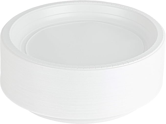 PLASTICPRO Round Plastic Plates Microwaveable, Disposable, White, Dinnerware (100, 10" Inch Plates)