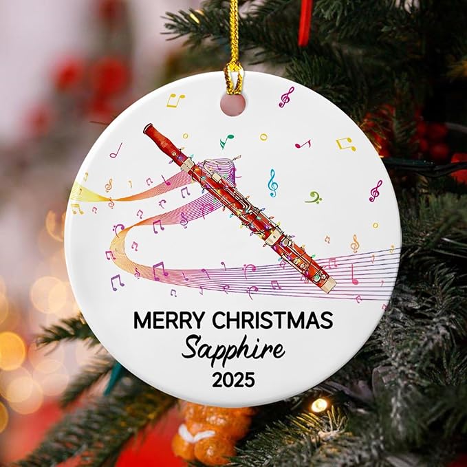 Personalized Bassoon Player Appreciation Ceramic Ornament, Custom Year Text Name Keepsake Ornament Gift for Bassoonist Daughter Son Brother Sister, Unique Bassoon Musical Instrument Ceramic Ornaments