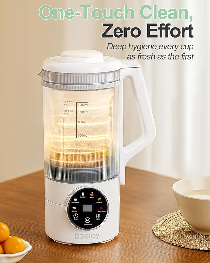Nut Milk Maker Machine – 40oz Glass Almond, Soy & Oat Milk Maker with Juice Maker – No Soaking Required, Self-Cleaning, Delay Timer, Ultra-Smooth & High Yield (White, 40oz)
