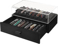 Knife Display Case,2 Tier Wooden Pocket Knife Collection Case with Acrylic Lid, Pocket Knife Storage Drawer Organizer, Black