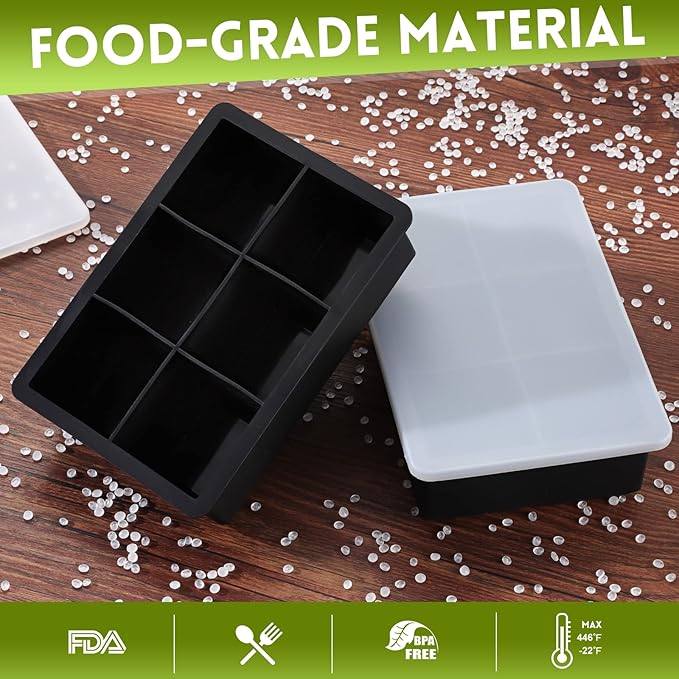 Ice Cube Trays Silicone,2 Pack Large Square Ice Cube Molds with Removable Lids,Stackable Big Ice Trays for Freezer,Ice Maker Reusable and BPA Free for Whiskey, Cocktail, Chilled Drink