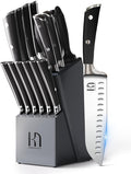 Premium Knife Set 15 Pcs Quality Kitchen Knife Set with Block, Japanese High Carbon Stainless Steel Razor Sharp Knife Block Set, Acacia Wood Block Knife Set with Ergonomic Full-tang Handle