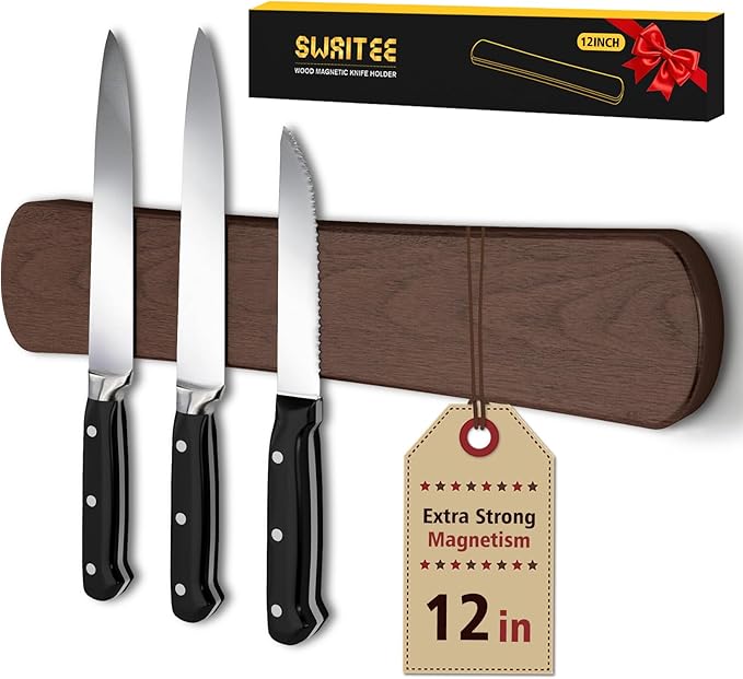 Magnetic Knife Holder for Wall, 12 Inch Wood Strong Magnetic Knife Strip, Small Kitchen Storage Space Savers, Rv Apartment Farmhouse Accessories Organizer, Housewarming Gifts for New Home