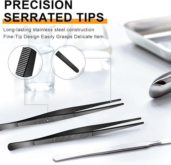 Yaomiao 4 Packs 8 Inch Bar Tweezers Black Cocktail Tongs Long Garnish Tweezers Stainless Steel Bartender Kitchen Cooking Tongs for Cocktail Food Fruit Korean BBQ Bartender Chef, Multi-use