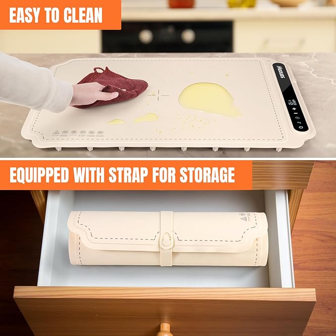 Electric Warming Tray, Portable Silicone Food Warming Mat, Versatile Full Surface Heating Food Warmer with 7 Level Temperature and 6 Hours Timer (White)