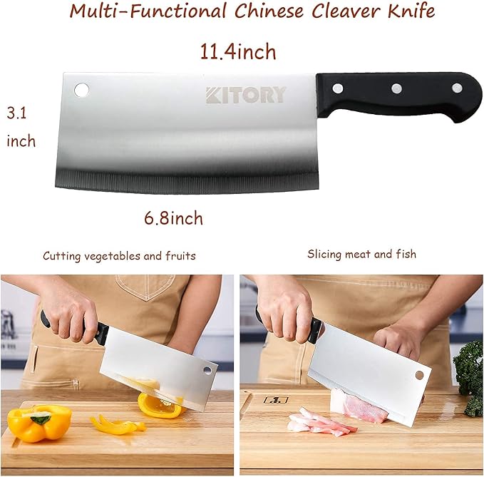 Kitory Cleaver Knife - German Steel Chopper Slicer - Super Sharp Full Tang Chinese Chef's Knife, Kitchen 2023 Gifts For Women and Men