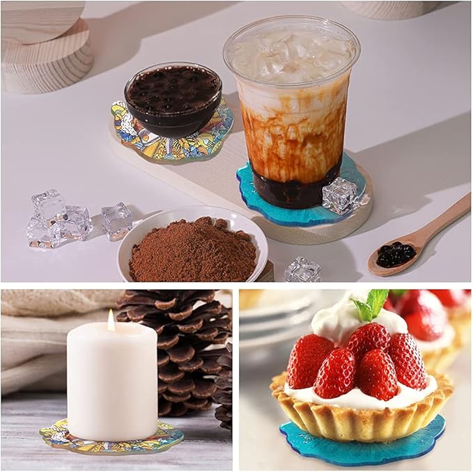Coaster Resin Epoxy Molds for Casting Irregular Wave Shape Silicone Geode for Making Cup Mats Agate Coaster Mold Wine Glass Holder Home Decor DIY Craft Project